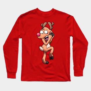 Scared Christmas Reindeer Long Sleeve T-Shirt